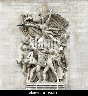La Marseillaise (Francois Rude) - Skulpturengruppe am Fuße des Triumphbogens de l'Etoile. Arc wurde von dem Architekten Jean Shalgrenom im Auftrag von gebaut Stockfoto
