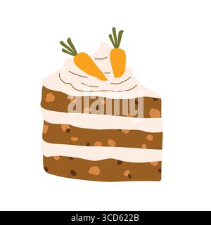 Ein Stück Karottenkuchen mit cremiger Zuckerguss; perfekt für Bäckerei-Designs, Menüs, Poster und kulinarische Projekte - Vektorillustration Stock Vektor