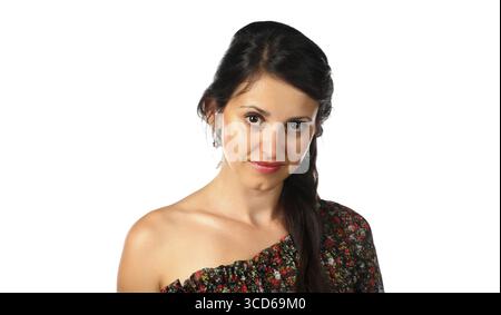 Attraktive junge lateinfrau auf weiß Stockfoto