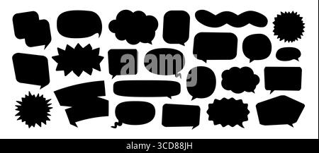 Sprech- und Gedankenblasen in verschiedenen Formen Silhouettenset. Sammlung von Designelementen Stock Vektor