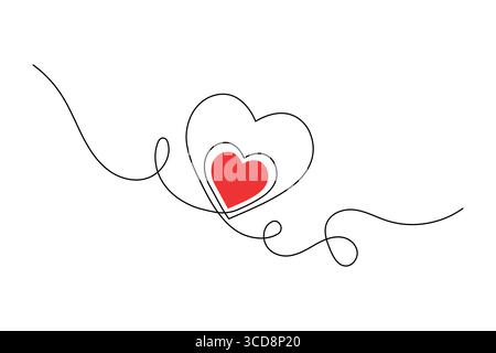 Moderne, minimalistische Herzform durchgehende, einzeilige Konturgrafie für romantische Designkonzepte Stock Vektor