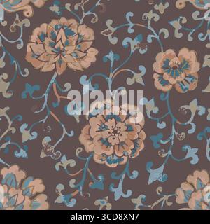 Nahtloses Chinoiserie-Muster im Aquarellstil mit braunen Blumen Stock Vektor