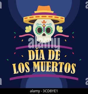 Schädel-Sombrero-blaues Konfetti. Vektor Stock Vektor