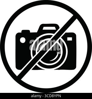 Kein Foto-Schild. Deutliches kreisförmiges Emblem, das anzeigt, dass Aufnahmegeräte nicht zulässig sind. Sie steht für Datenschutz, Sicherheit oder Urheberrechtsschutz in Stock Vektor