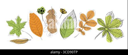 Herbstlaub. Handgezeichnet. Nicht AI, Vektorillustration Stock Vektor