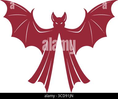 Unheimliches Red Fledermaus Vampir Design. Eine furchterregende, purpurrote, nächtliche Entität mit leuchtenden Augen auf Schwarz. Dieses abstrakte Symbol weckt Horror, Gothic Fantasy, A Stock Vektor