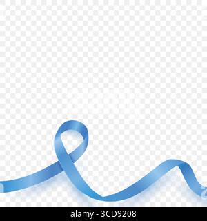 Vector 3D Seidenband mit blauem Band und Platz für Text. Blaues Band Symbol der Unterstützung, Wohltätigkeitsorganisation. Blauer dekorativer Rahmen für Veranstaltungen Stock Vektor