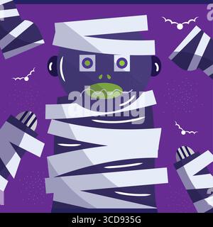 Farbiges gruseliges halloween-Poster Zombie mit Verbänden Vektor Stock Vektor