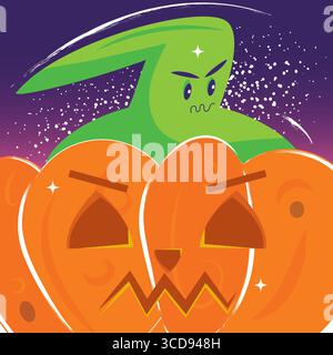 Farbiges gruseliges halloween-Poster Angry Jack-o-Laterne mit einem Zombie-Vektor Stock Vektor
