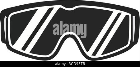 Sportbrille White Outline Symbol. Schlanke, monochromatische Zeichnung von Sportbrillen. Dieses Emblem steht für Wintersport, Abenteuer und ein wichtiges Augenmerk Stock Vektor