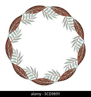 Runder Rahmen mit Weidenzweigen und Blättern. Vektor-isolierte Illustration auf weißem Hintergrund. Stock Vektor