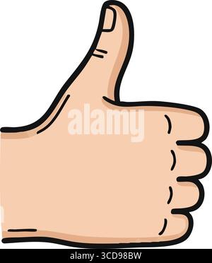 Handschild Daumen Hoch. Animierte Zeichnung einer menschlichen Geste, die auf Zustimmung, Erfolg und positives Feedback hinweist. Drückt Zustimmung oder Freude aus. Stock Vektor
