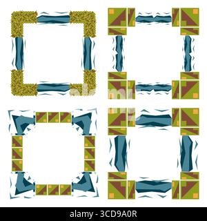 Abstrakte Naturecken. Mosaikblockdekoration. Moderne quadratische Rahmen. Stock Vektor