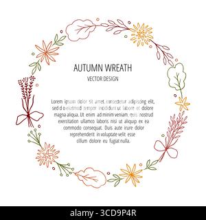 Handgezeichnete herbstliche skurrile Kranzzeichnung Stock Vektor