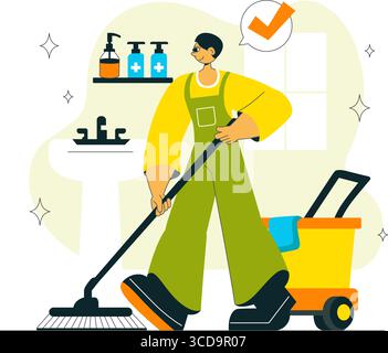 Sanitärvektor-Illustration mit Menschen, die Müll aufräumen und richtig entsorgen und Hände mit flachem Stil Cartoon Hintergrund waschen Stock Vektor