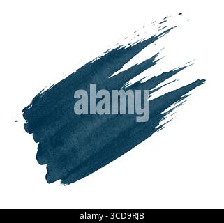 Dunkelblaue, stimmungsvolle Aquarellfarbe mit strukturiertem, unordentlichem Rand. Abstrakter Tintenfleck ist perfekt, um Hintergründen Grunge oder künstlerische Note zu verleihen Stockfoto