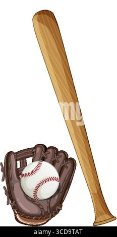 Vektor-Illustration eines Baseballschlägers, Handschuhs und Balls in einem klaren, detaillierten Stil mit natürlichen Farben Stock Vektor