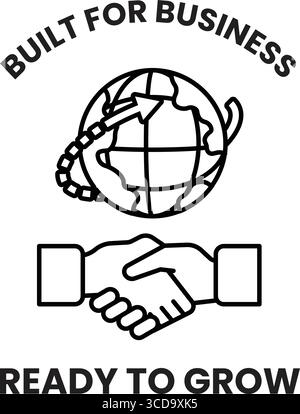 Ein Logo für ein Unternehmen, das bereit ist, zu wachsen. Das Logo zeigt zwei Hände, die eine Partnerschaft oder Vereinbarung symbolisieren. Der Globus in der Backgr Stock Vektor