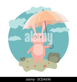 Häschen mit Regenschirm, Herbst Stock Vektor