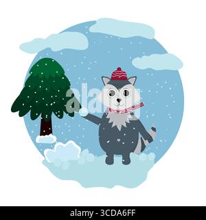 Der Waschbär spielt mit Schneebällen Stock Vektor