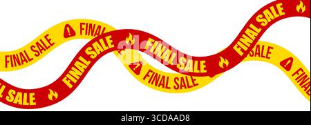 Set aus Alarmband für den Endverkauf mit roten und gelben Kontrastfarben, Feuer- und Warnsymbolen, auffälligem Marketingstreifen für Sonderangebote und Einzelhandelspotenzial Stock Vektor