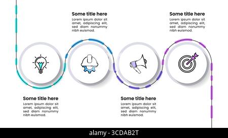 Infografik-Vorlage mit Symbolen und 4 Optionen oder Schritten. Datenleitung. Kann für Workflow-Layout, Diagramm, Banner und Webdesign verwendet werden. Vektorabbildung Stock Vektor