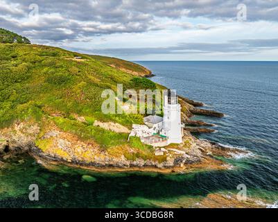 St. Anthony Lighthouse ab Drohne, Roseland Peninsula, Head Circular Walk, Cornwall, Großbritannien Stockfoto
