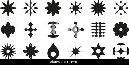 Symbolset Abstrakte Geometrische Formen Volumenkörper. Kreative Designelemente Und Dekorative Muster Silhouette Symbol Collection. Moderne Kunst Und Visuelle Gestaltung Stock Vektor