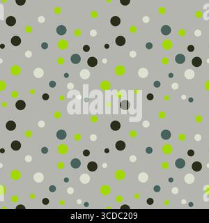 Polka Dots in Grün und Schwarzweiß in einem nahtlosen Wiederholungsmuster. Vektorabbildung Stock Vektor