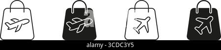 Einkaufstasche Mit Flugzeugsymbol. Travel Shopping, Duty-Free-Einkäufe Und Tourismuseinzelhandelssymbole. Integration Von Luftfahrt Und Handel Stock Vektor