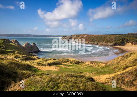 Three Cliffs Bay bei Flut auf der Gower Peninsula, Wales Stockfoto