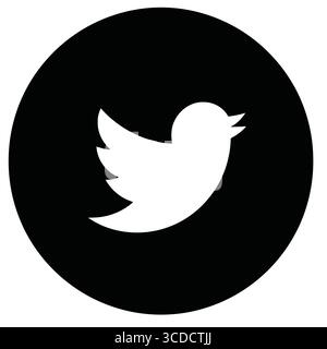 Vektorillustration des schwarzen Kreises mit weißem Twitter Vogel Logo Symbol Social Media Netzwerk Stock Vektor