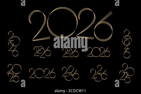 2026 Happy New Year Logo-Textdesign-Set. Stilvolles goldenes Zahlendesign für 2026 und Ziffern. Kollektion „Happy New Year“-Symbole. Vektorabbildung Stock Vektor