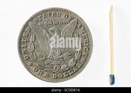 Hobo Morgan Dollar Replik, US Morgan Dollar (1881) Silbermünze (Rückseite) Stockfoto