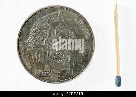 Hobo Morgan Dollar Replik, US Morgan Dollar (1928) Silbermünze (Vorderseite, Vorderseite) Stockfoto