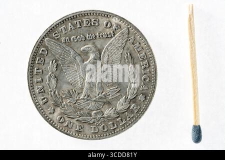 Hobo Morgan Dollar Replik, US Morgan Dollar (1928) Silbermünze (Rückseite) Stockfoto