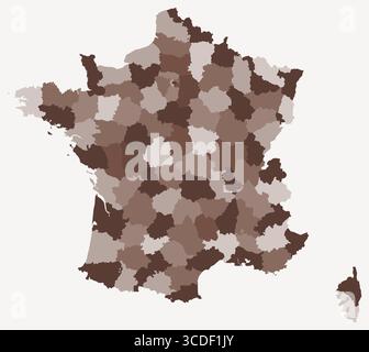 Karte von Frankreich mit Regionen. Nur eine einfache Ländergrenzkarte mit regionaler Aufteilung. Braune Farbpalette. Stock Vektor