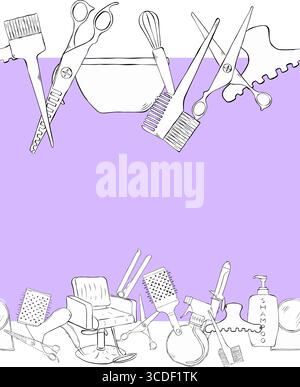 Vorlage für den nahtlosen horizontalen Rahmen für den Haarfarbschnitt und den Farbsalon. Abbildung der grafischen Vektorfarbe. Hintergrund für Banner, Druck für fabr Stock Vektor