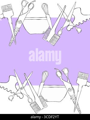 Hair Color Salon nahtlose horizontale Rahmenvorlage. Abbildung der grafischen Vektorfarbe. Hintergrund für Banner, Druck für Stoff, Etiketten, T- Stock Vektor