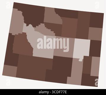 Karte von Wyoming mit Countys. Nur eine einfache Grenzkarte mit Bezirksverteilung. Braune Farbpalette. Stock Vektor