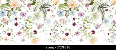Nahtloser Blumenrand In Aquarellfarben Mit Kleinen Blumen Stock Vektor