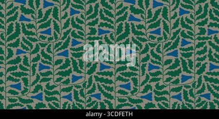 Botanisches Laub blauer Glockenhintergrund. Einfache minimalistische abstrakte natürliche Herbst Blumen, Blätter, Zweige Vektor nahtlose Muster für Stoff, Verpackung Stock Vektor