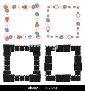 Rahmen mit Blumenmuster. Helles Ornamentil. Daisy und Gerbera Komposition. Vektorabbildung. Stock Vektor