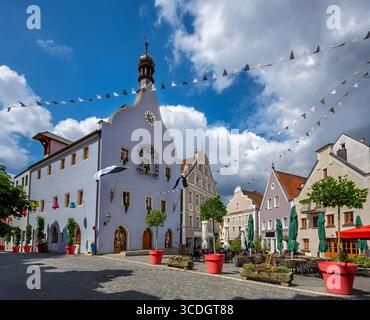 Rathaus in der historischen Altstadt rund um den Marktplatz Abensberg Stockfoto
