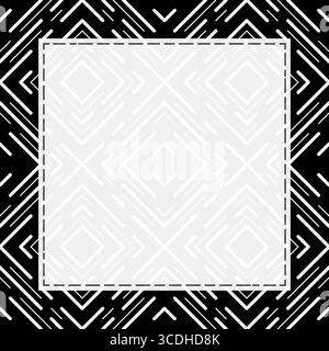 Quadratischer Rahmen mit monochromem geometrischem Design. Weiße diagonale Quadrate auf schwarzem Hintergrund. Ornament unterschiedlicher Dickenlinien. Neutraler Hintergrund Stock Vektor