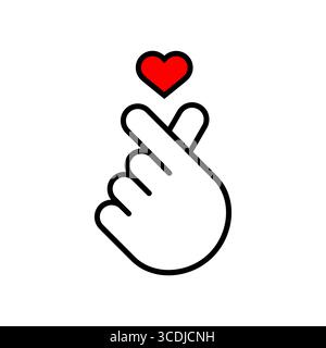 Symbol für die Herzlinie des Fingers. Handgeste symbolisiert Liebe, Zuneigung, Freundlichkeit, Erfolg. Mit den Fingern wird eine Herzform erzeugt. Minimalistischer Vektor. Stock Vektor