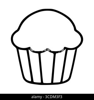 Einfache Vektor-Illustration eines Muffins, mit einer auffälligen schwarzen Umrandung und einem minimalistischen Design, ideal für Bäckerei-Branding oder kulinarische Projekte. Stock Vektor