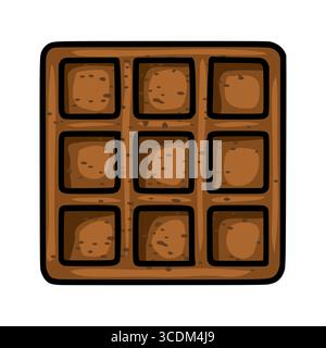 Eine skurrile Vektor-Illustration einer einzelnen quadratischen Waffel, mit handgezeichnetem Stil mit Brauntönen und strukturierten Details, perfekt für Bäcker Stock Vektor