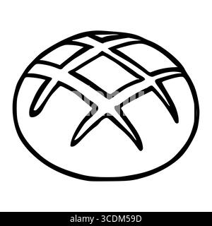 Eine Vektor-Illustration eines einzelnen runden Brötchens mit markanter Schraffur, gerendert in einem auffälligen, handgezeichneten Stil, perfekt für Backwaren Brandin Stock Vektor