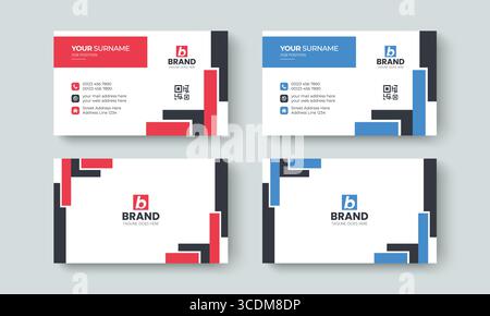 Moderne Design-Vorlage für Visitenkarten oder Visitenkarten. Design-Layoutvorlage für kreative Geschäftsausweise, Kontakt, Branding, Schreibwaren Stock Vektor